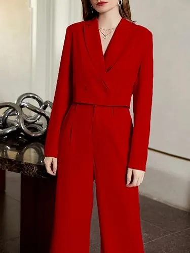 KOTTY Women's Solid Relaxed Fit Full Sleeve Co-ord Blazer and Trouser Set. Tomato red