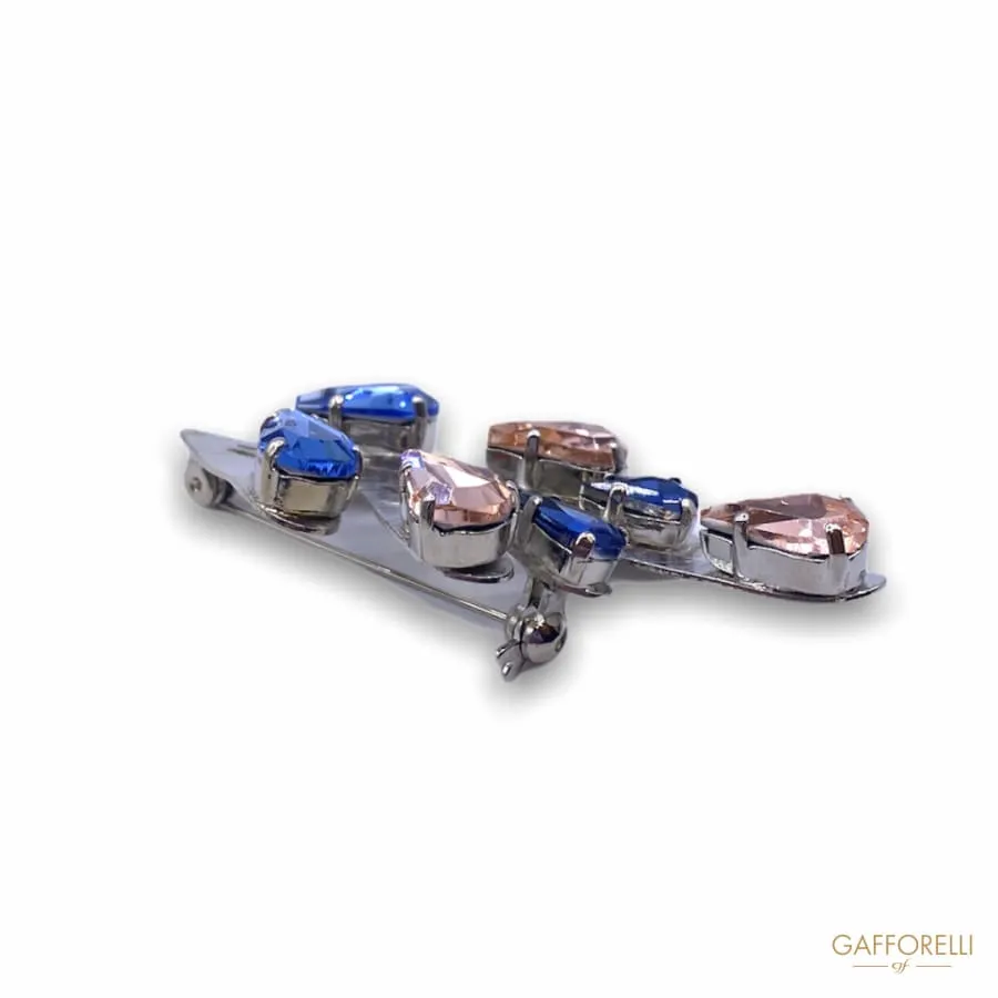 Leaf-shaped Brooch with Metal Base and Swarovski Stones A434 - Gafforelli Srl