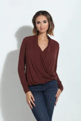 Long Sleeve Cupro Surplice Knit Top