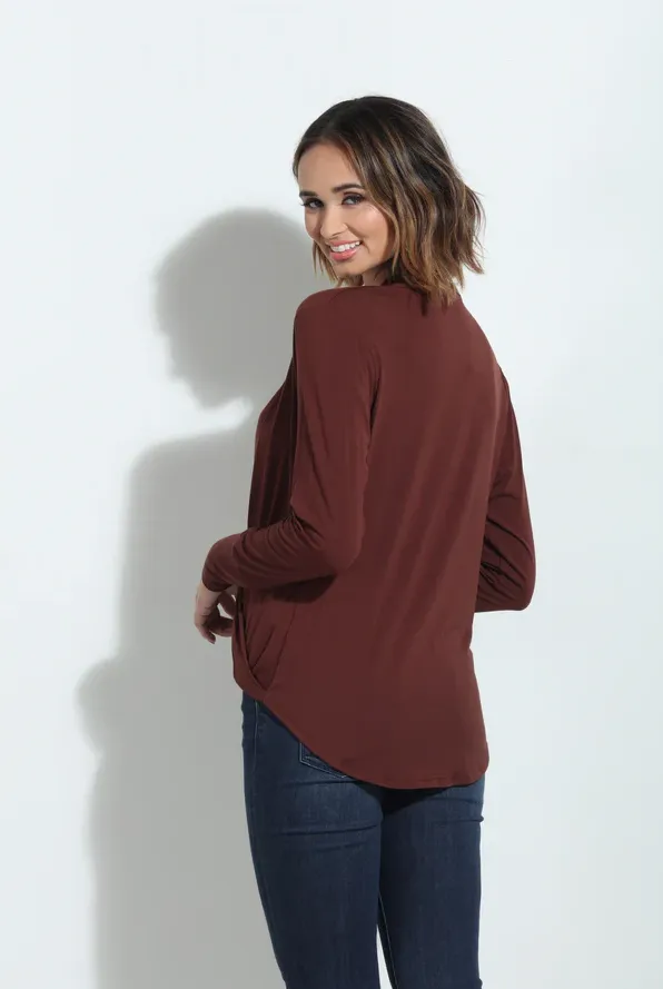 Long Sleeve Cupro Surplice Knit Top