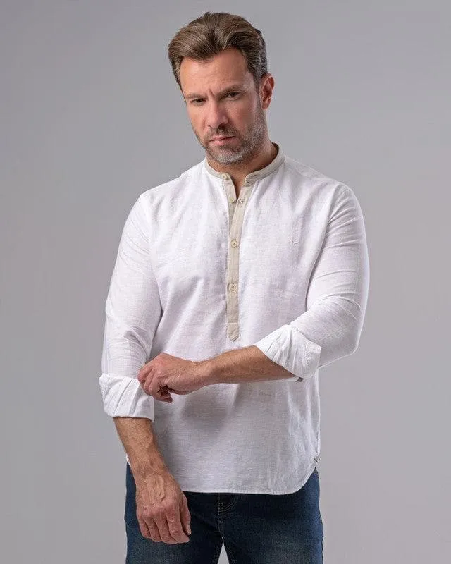LONG SLEEVE PLAIN SHIRT WITH MANDARIN COLLAR - WHITE