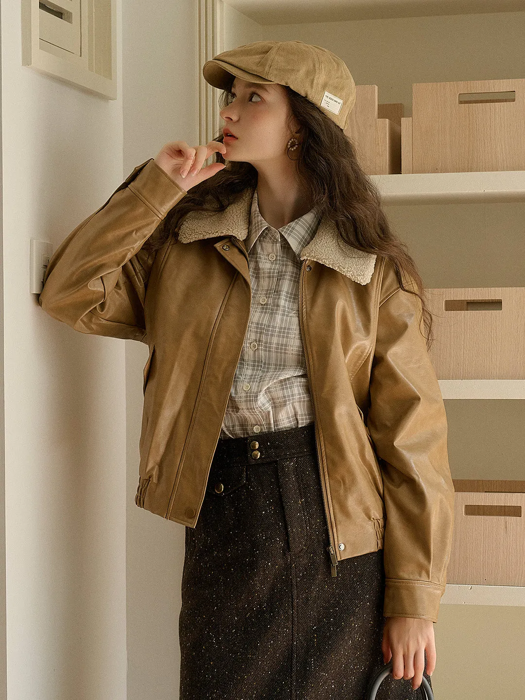Loretta Vintage Removable Lambswool Lapel Pocket Jacket