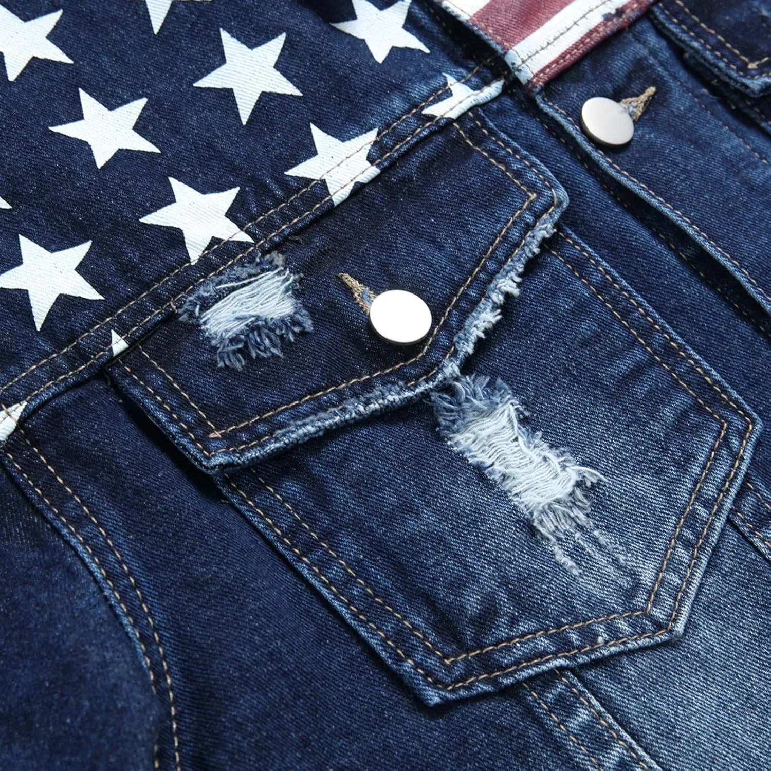 LZLER Denim Jacket Men American Flag Trucker Jackets Classic Slim Fit Jean Jacket for Men