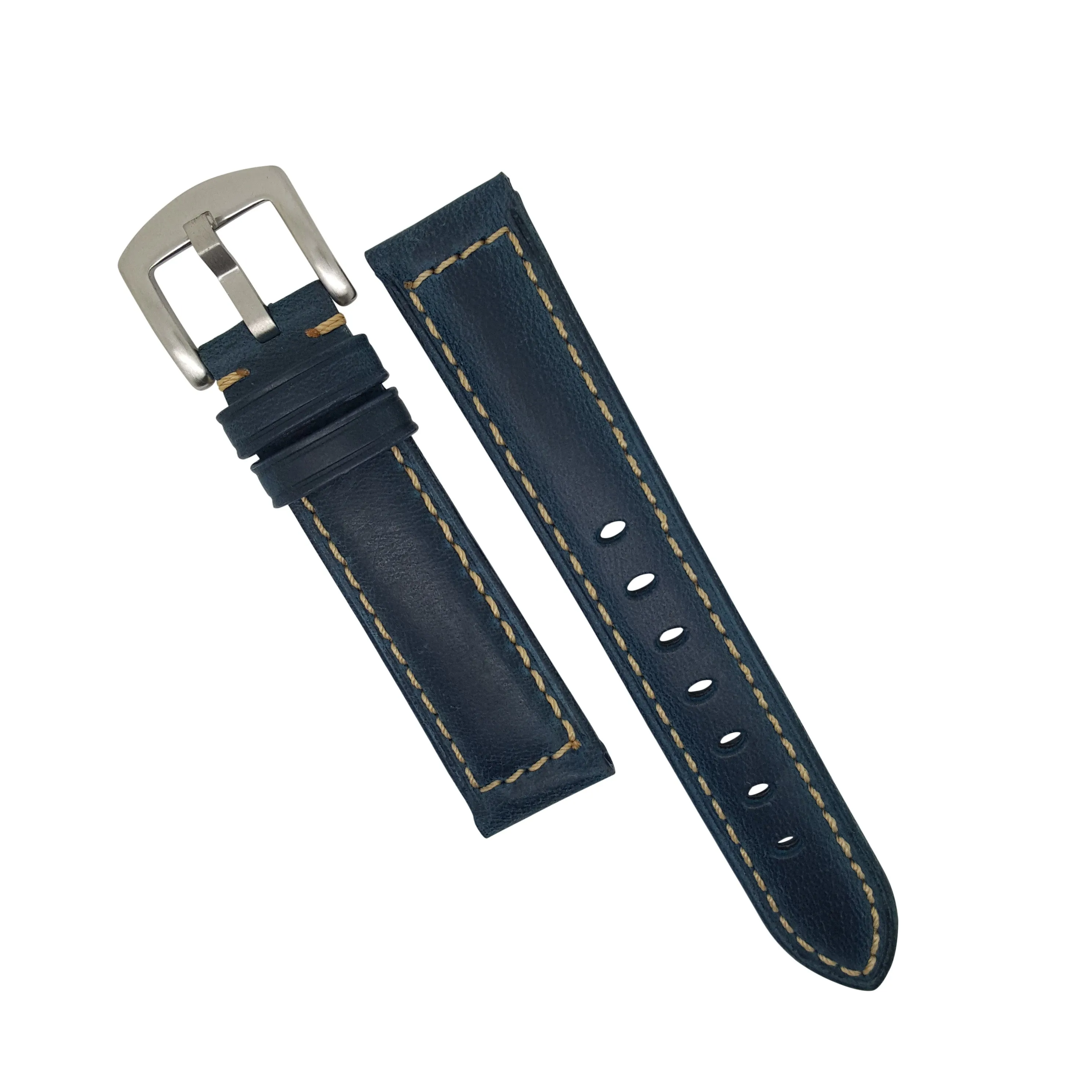 M2 Oil Waxed Leather Watch Strap in Navy
