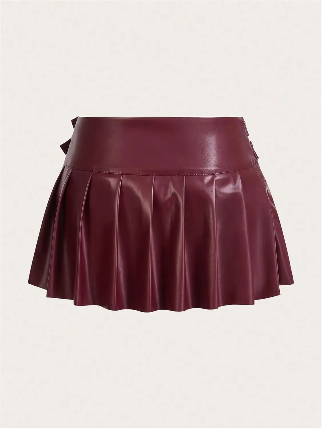 MakeMeChic Women's PU Leather Y2K Skirts Low Waisted Buckle Belted Pleated Mini Skater Skirts
