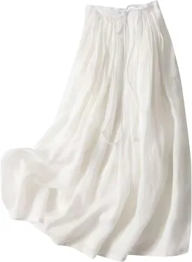 Maxi Skirts for Women Summer Cotton Linen High Waist Tie Lightweight A-Line Casual Flowy Beach Long Skirt