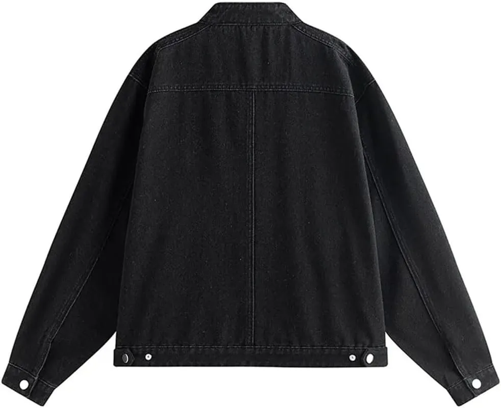 Men Denim Jacket Hip Hop Distressed Coat Zipper Pocket Vintage Washed Distressed Loose Jeans Jacket Unisex