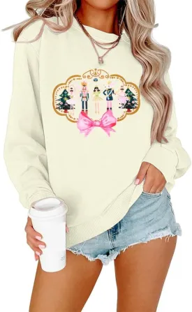 MNLYBABY Christmas Sweatshirt Women Funny Nutcracker Graphic Xmas Sweater Shirt Casul Crewneck Long Sleeve Pullover Top