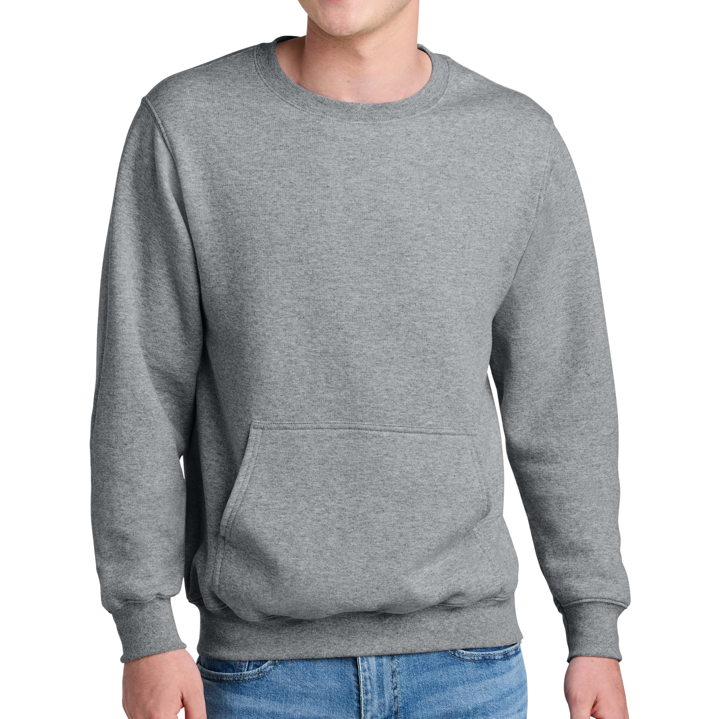 Port & Company® Core Fleece Crewneck Pocket Sweatshirt - Pleather Mono Patch