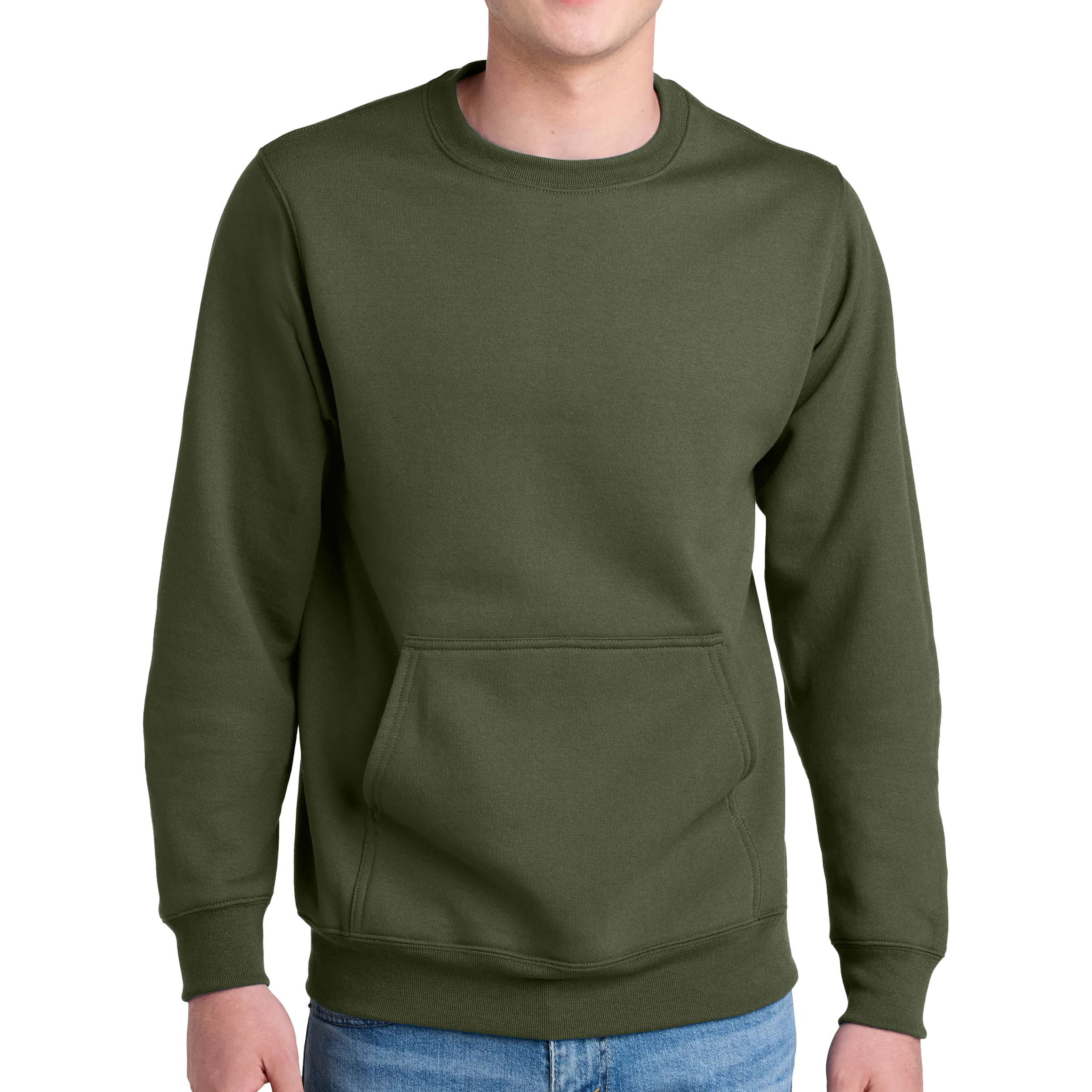 Port & Company® Core Fleece Crewneck Pocket Sweatshirt - Pleather Mono Patch