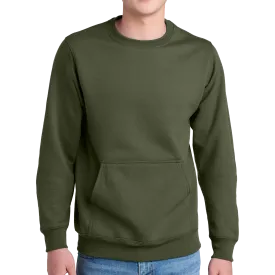 Port & Company® Core Fleece Crewneck Pocket Sweatshirt - Pleather Mono Patch