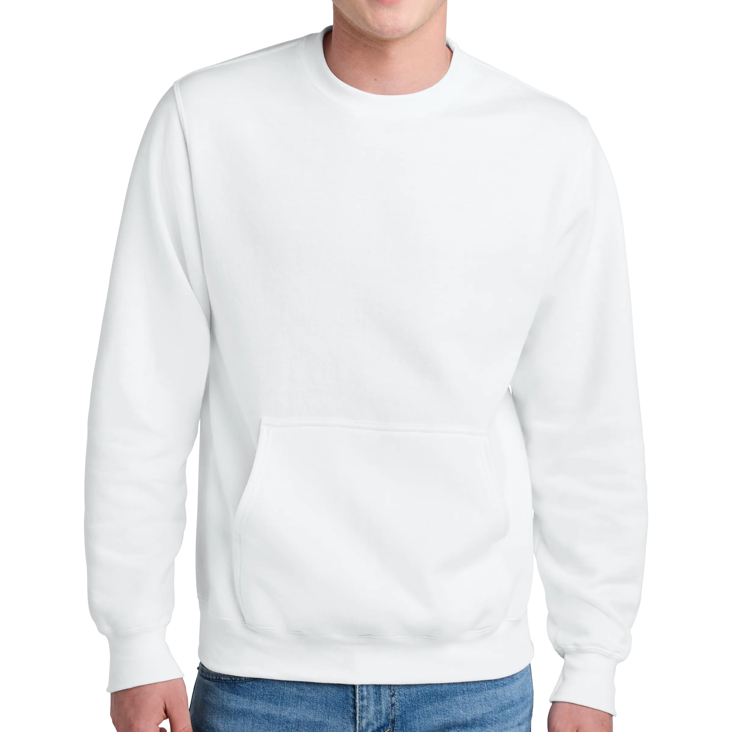 Port & Company® Core Fleece Crewneck Pocket Sweatshirt - Pleather Mono Patch