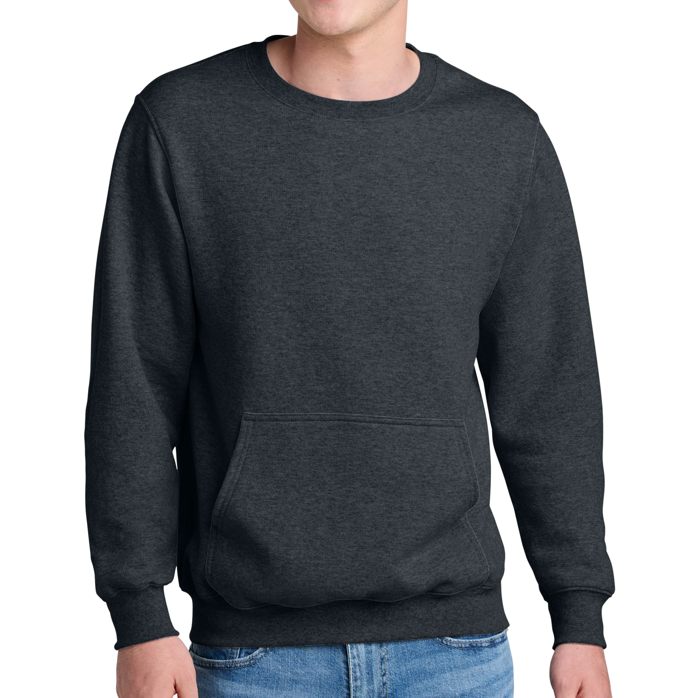 Port & Company® Core Fleece Crewneck Pocket Sweatshirt - Pleather Mono Patch