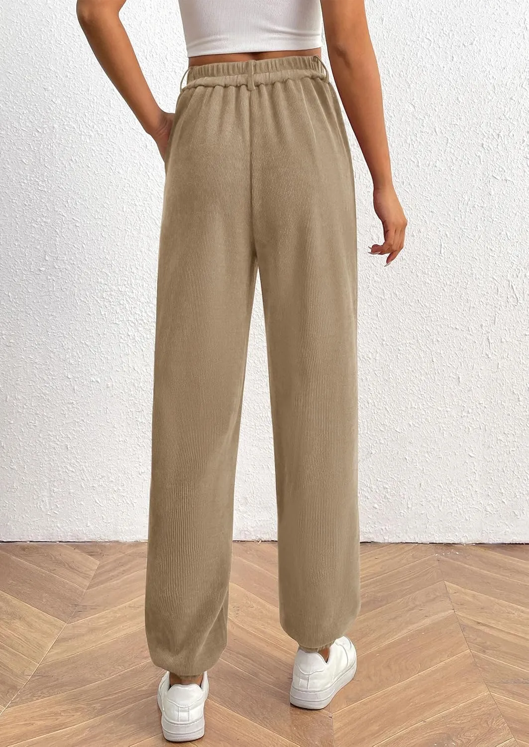 PRETTYGARDEN Women's Dressy Casual Pants Elastic High Waisted Work Office Corduroy Trouser Slacks with Pockets