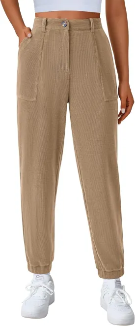 PRETTYGARDEN Women's Dressy Casual Pants Elastic High Waisted Work Office Corduroy Trouser Slacks with Pockets