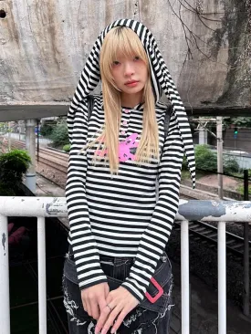 rabbit ears striped top【s0000000028】