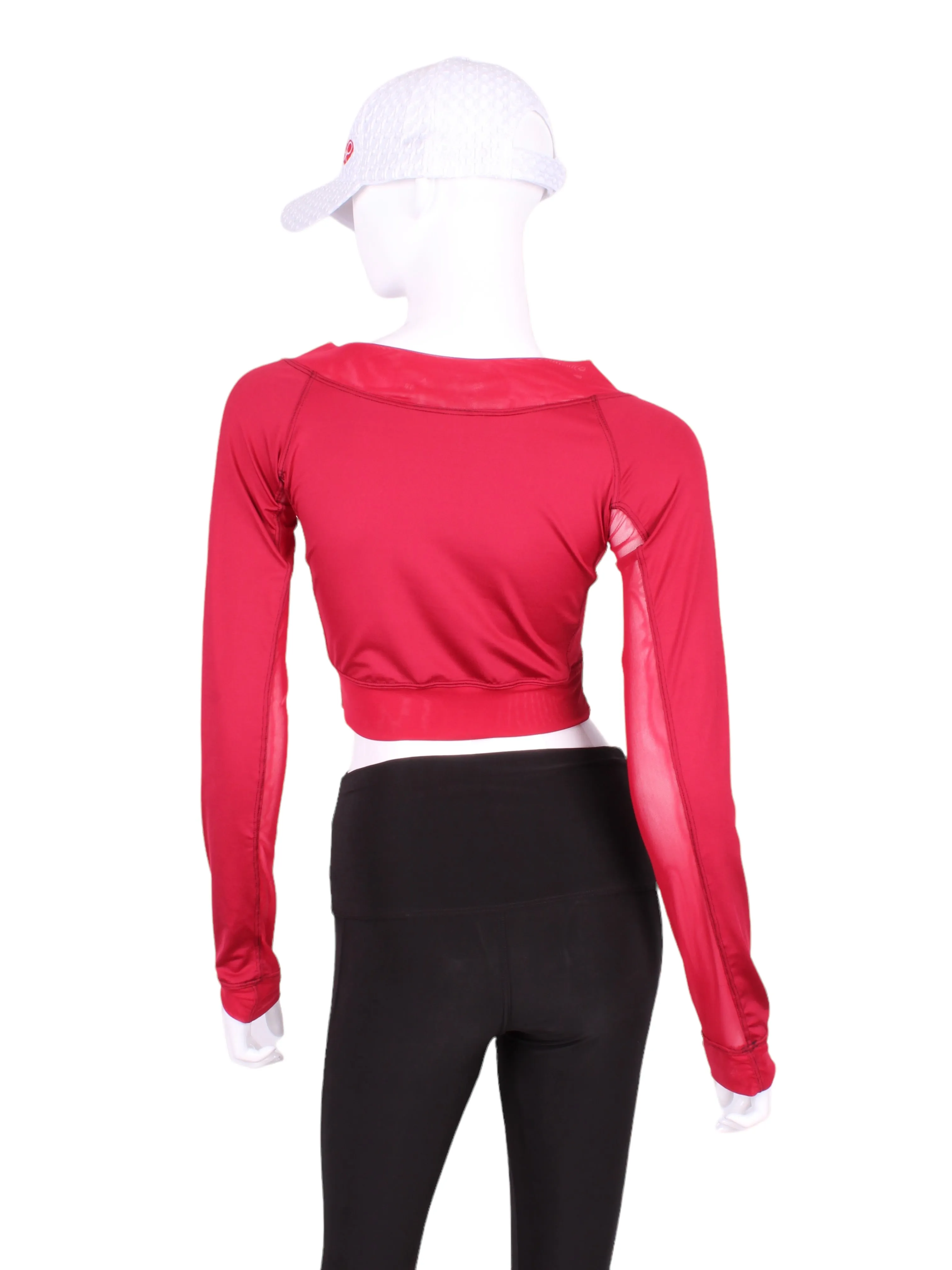 Raspberry Red and Red Mesh Vee Crop Top