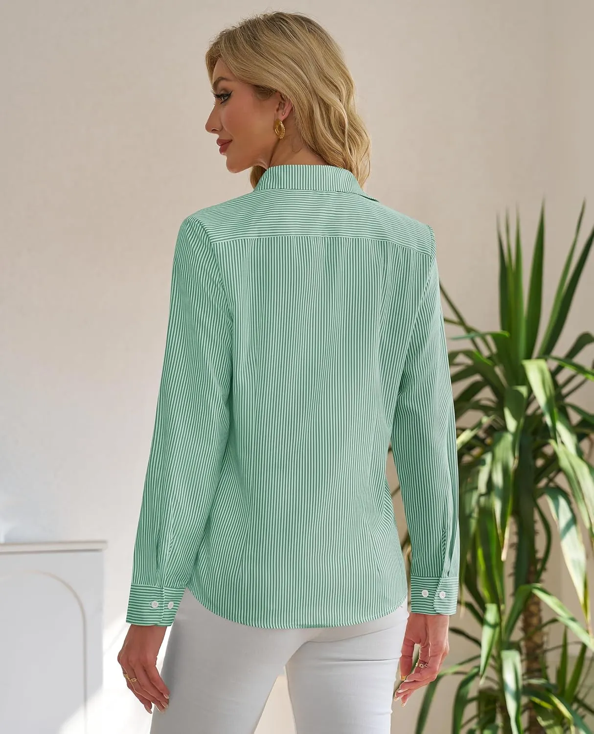 siliteelon Striped Button Down Shirts for Women Dress Shirts Long Sleeve Collared Casual Office Work Blouses Tops