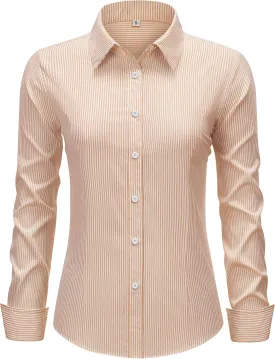 siliteelon Striped Button Down Shirts for Women Dress Shirts Long Sleeve Collared Casual Office Work Blouses Tops
