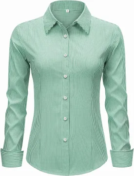 siliteelon Striped Button Down Shirts for Women Dress Shirts Long Sleeve Collared Casual Office Work Blouses Tops