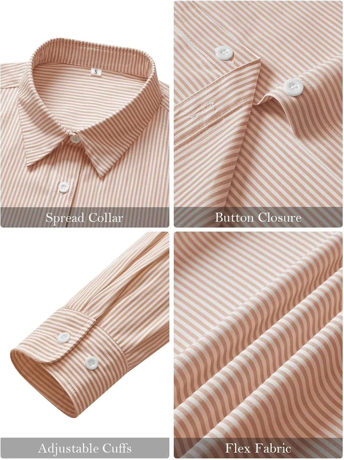 siliteelon Striped Button Down Shirts for Women Dress Shirts Long Sleeve Collared Casual Office Work Blouses Tops