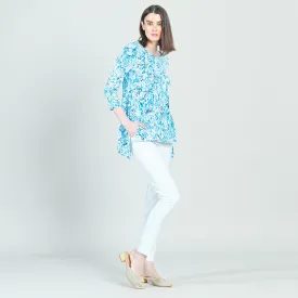 Textured Parachute Hem Tunic - Floral Rain-Turquoise - Final Sale!