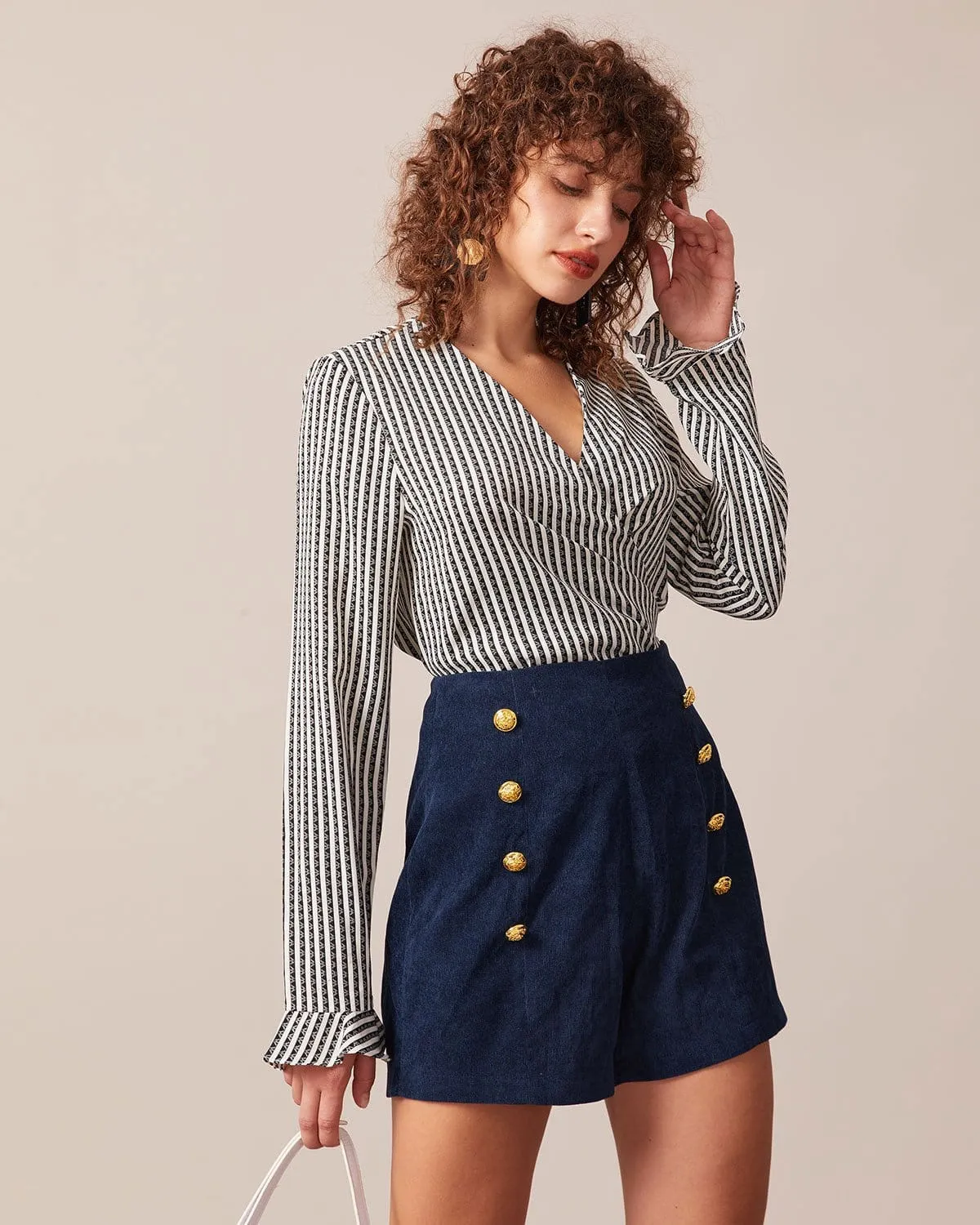 The Black V Neck Poet Sleeve Wrap Blouse