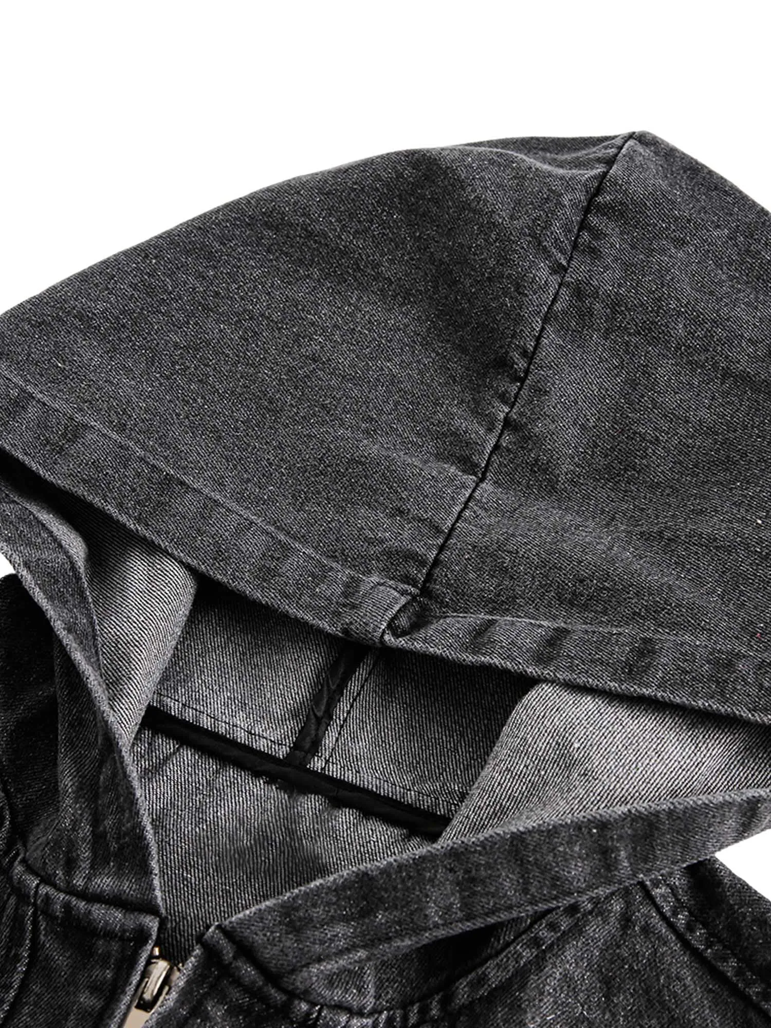 Thesupermade American Retro Distressed Washed Denim Hoodie - 2176