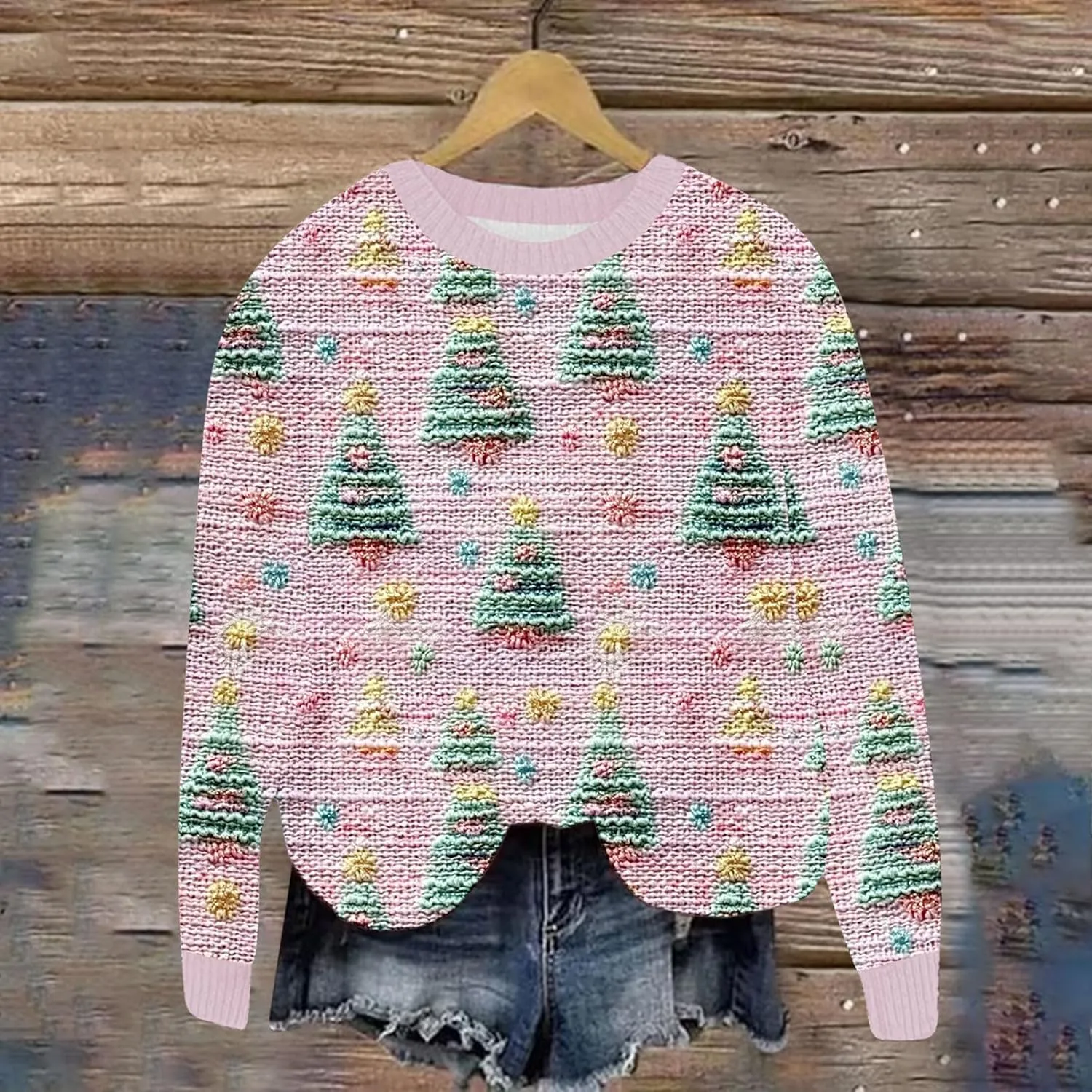 Ugly Christmas Sweater Women Funny Christmas Graphic Crewneck Long Sleeve Knit Sweatshirts Cute Xmas Holiday Pullover
