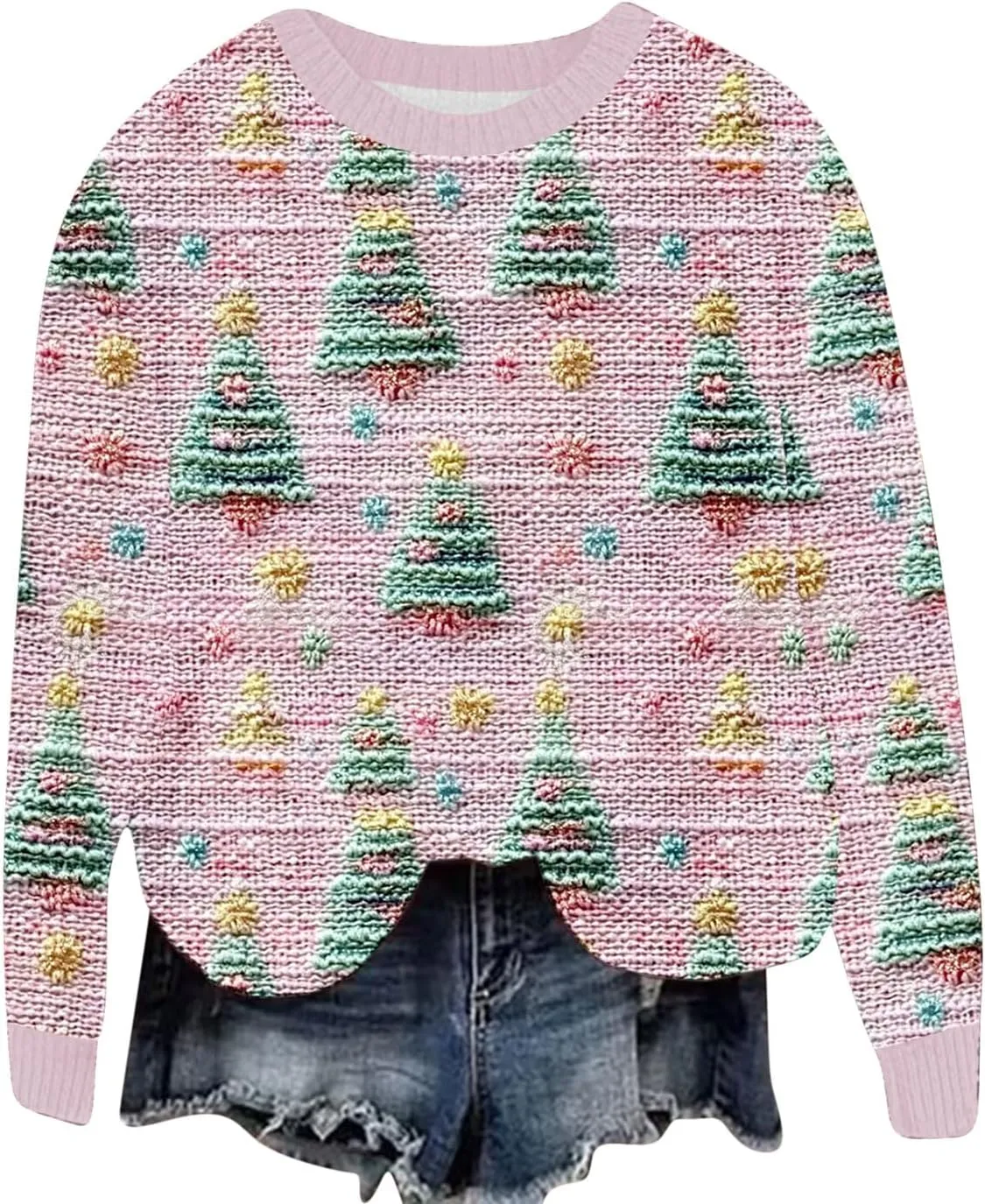 Ugly Christmas Sweater Women Funny Christmas Graphic Crewneck Long Sleeve Knit Sweatshirts Cute Xmas Holiday Pullover
