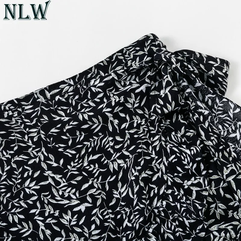 VenusFox Ruffle Vintage White Print Short Summer Skirt