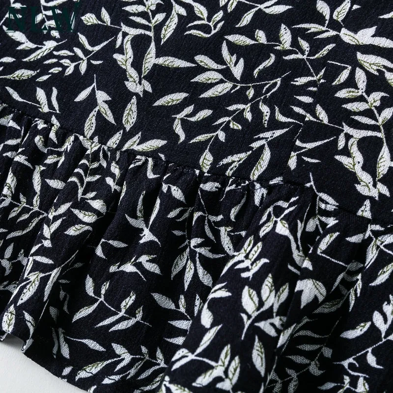 VenusFox Ruffle Vintage White Print Short Summer Skirt