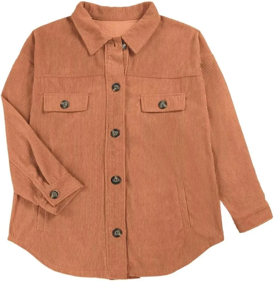VICHYIE Womens Corduroy Shacket Blouses Button Down Shirts Pocket Long Sleeves Tops Jacket Coats