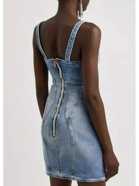 Women’s Button-Embellished Denim Mini Dress