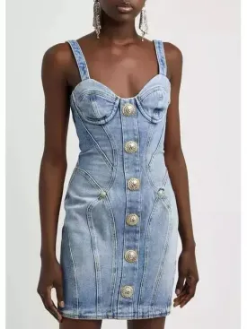 Women’s Button-Embellished Denim Mini Dress