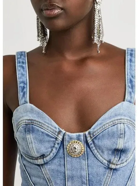 Women’s Button-Embellished Denim Mini Dress