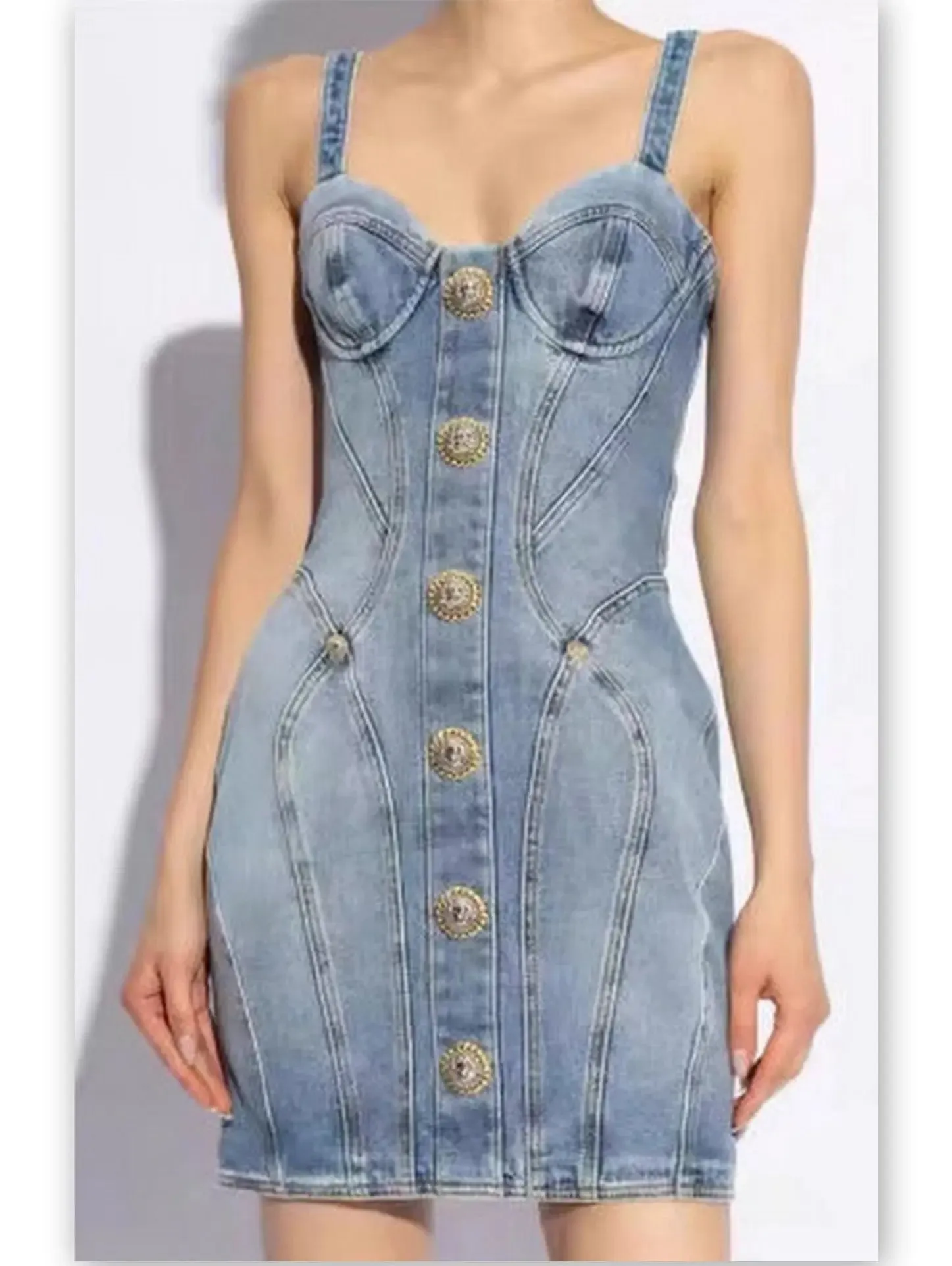 Women’s Button-Embellished Denim Mini Dress
