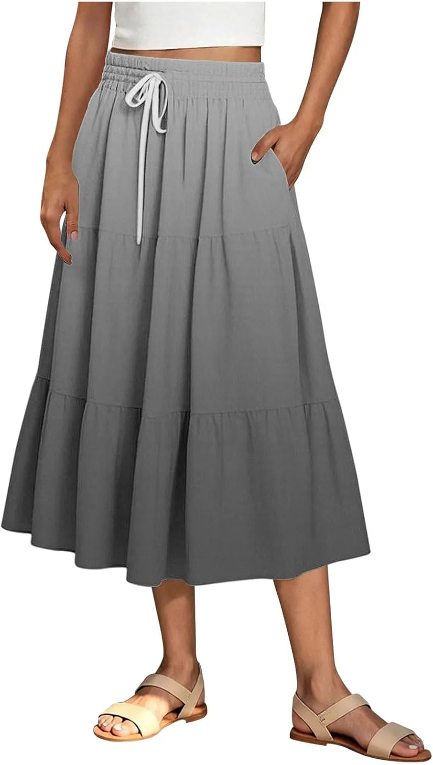 Womens Gradient Color Boho Maxi Skirt Elastic High Waist A-Line Pleated Flowy Long Skirts Beach Vacation Outfits