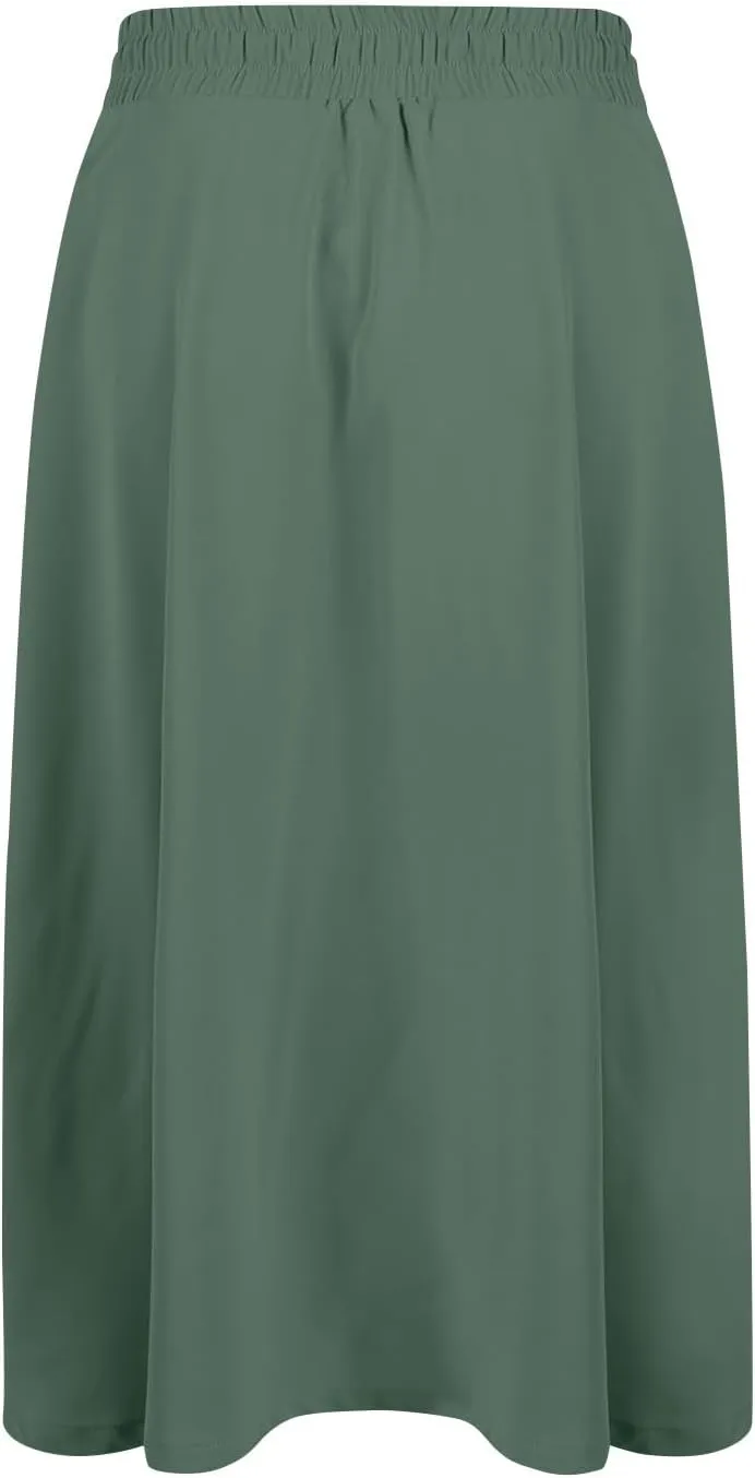 Womens Skirts Summer Midi Skirt Drawstring High Waisted Knee Length Skirt Pleated A-Line Swing Skirts with Pockets
