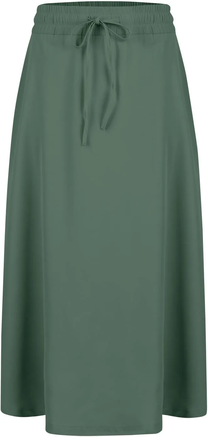 Womens Skirts Summer Midi Skirt Drawstring High Waisted Knee Length Skirt Pleated A-Line Swing Skirts with Pockets