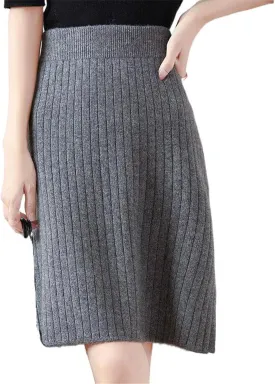Wool Half-Skirt for Women, high-Waist Knit Pencil Skirt for Spring Autumn.