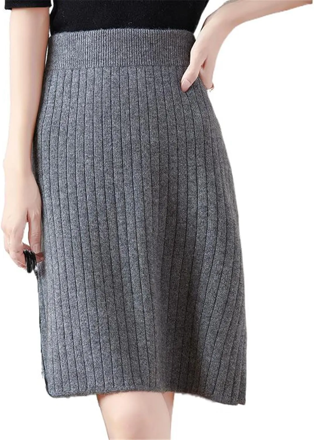 Wool Half-Skirt for Women, high-Waist Knit Pencil Skirt for Spring Autumn.