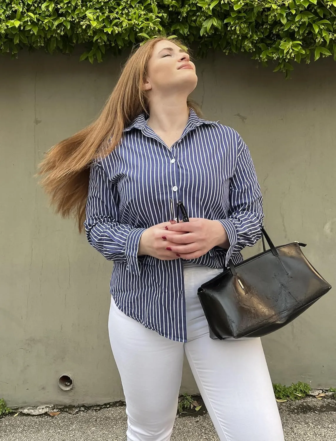 Zeagoo Striped Button Down Shirts for Women Casual Loose Long Sleeve Shirts Business Work Tunic Top