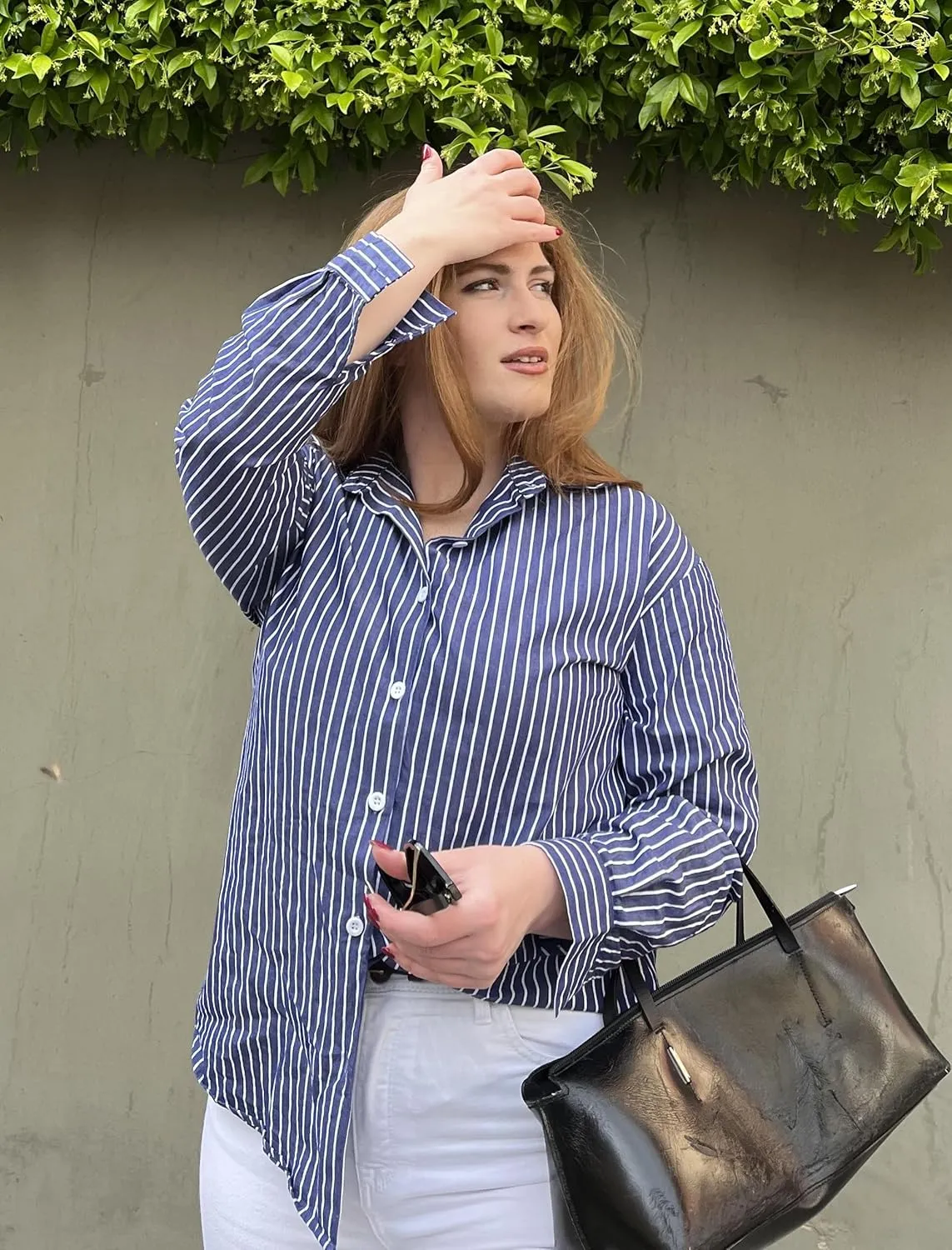 Zeagoo Striped Button Down Shirts for Women Casual Loose Long Sleeve Shirts Business Work Tunic Top